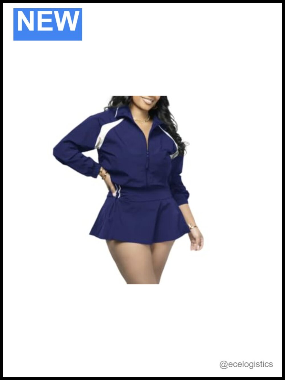 Women 2 Piece Track Set Color Block Zip Up Jacket Mini Skort Athletic Skirt